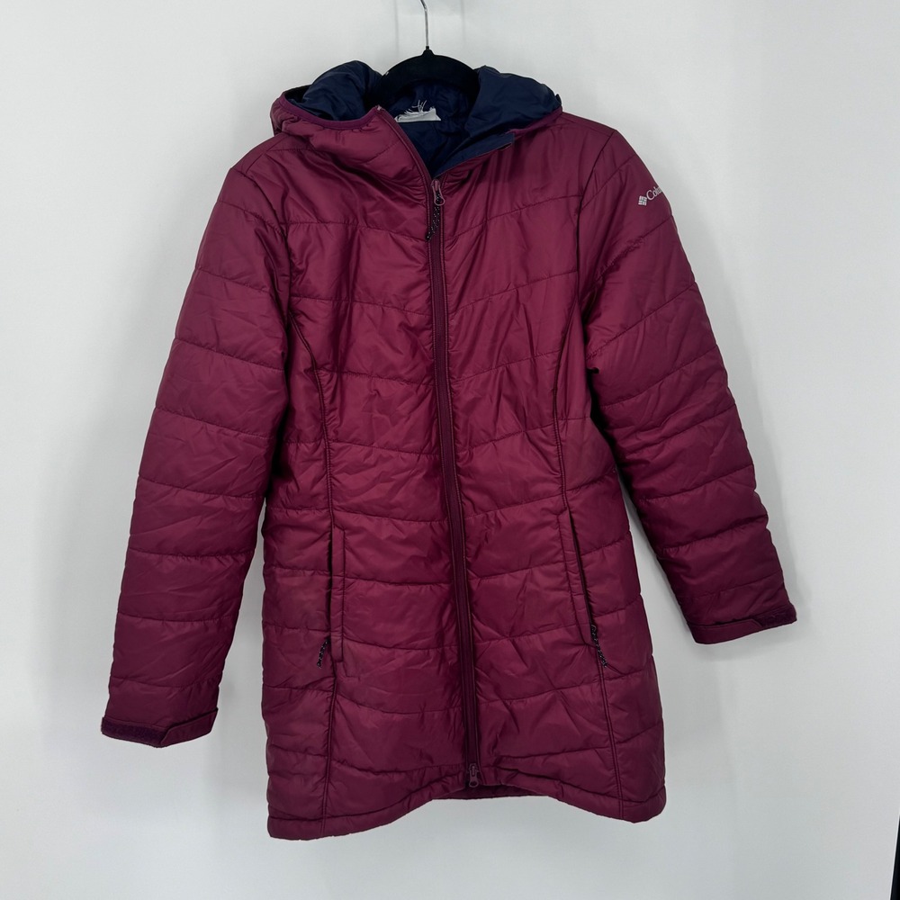 Columbia Women's Waitsburg Hooded Puffer Jacket Burgundy Insulated Est Small